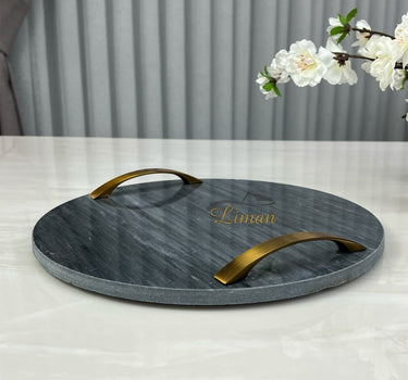 Cosy COSY MARMER ZWART DIENBLAD ROND MET HANDVATJE S D30CM