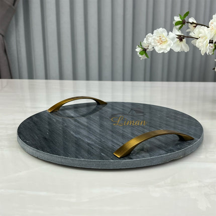 Cosy COSY MARMER ZWART DIENBLAD ROND MET HANDVATJE S D30CM