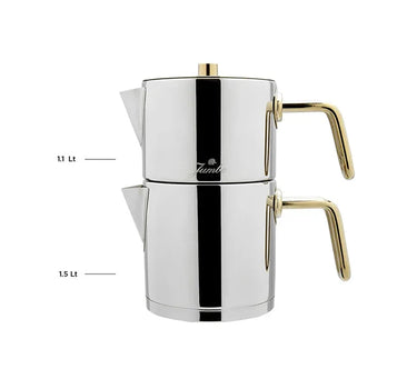 JUMBO Metalix Titanium Gold Theepotset 4-dlg - Turkse authentieke theepot RVS ( 1.1 / 1.5 Liter )