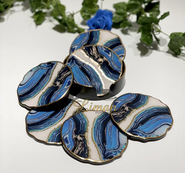 FUGURATO Fugurato Epoxy Style Blauw Marble Glas Onderzetter Met Stand 7 DLG