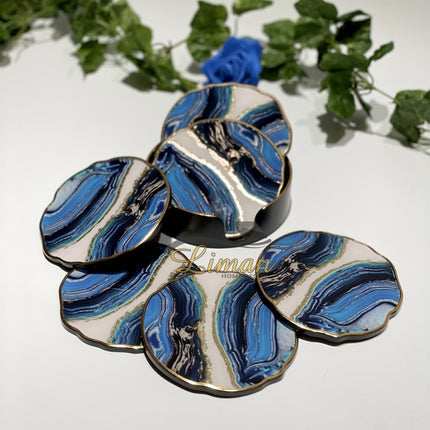 FUGURATO Fugurato Epoxy Style Blauw Marble Glas Onderzetter Met Stand 7 DLG