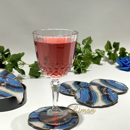 FUGURATO Fugurato Epoxy Style Blauw Marble Glas Onderzetter Met Stand 7 DLG