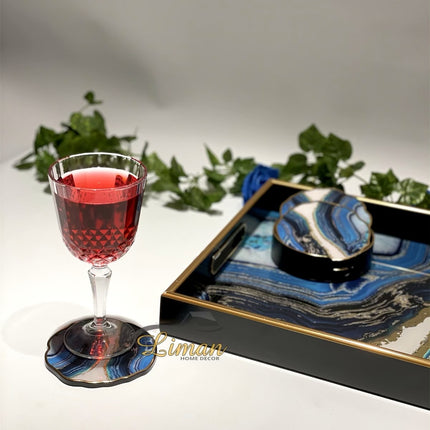 FUGURATO Fugurato Epoxy Style Blauw Marble Glas Onderzetter Met Stand 7 DLG