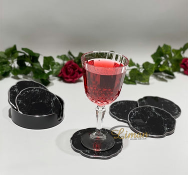 FUGURATO Fugurato Epoxy Style Zwart  Marmer Zilver Glas Onderzetter Met Stand 7 DLG