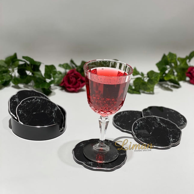 FUGURATO Fugurato Epoxy Style Zwart  Marmer Zilver Glas Onderzetter Met Stand 7 DLG