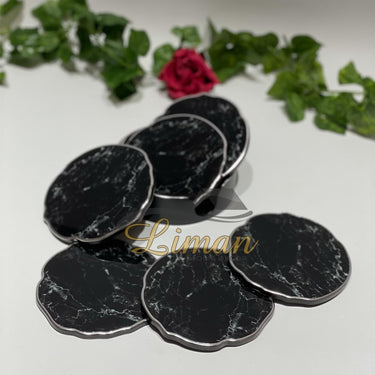 FUGURATO Fugurato Epoxy Style Zwart  Marmer Zilver Glas Onderzetter Met Stand 7 DLG