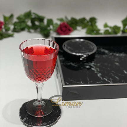 FUGURATO Fugurato Epoxy Style Zwart  Marmer Zilver Glas Onderzetter Met Stand 7 DLG