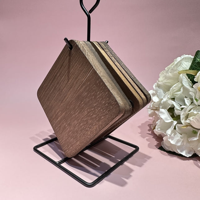 HAKAL HAKAL GLAS ONDERZETTERS MET HOUDER ZWART 7 DELIG