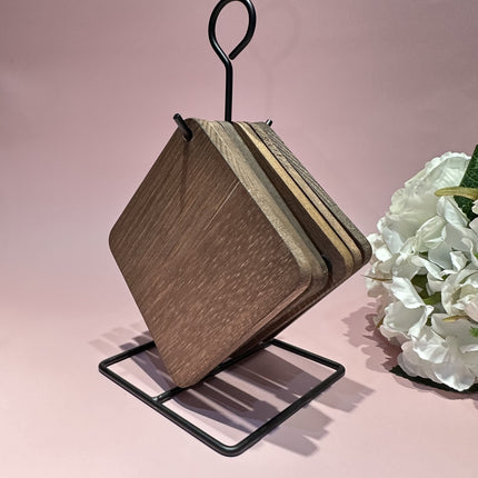 HAKAL HAKAL GLAS ONDERZETTERS MET HOUDER ZWART 7 DELIG