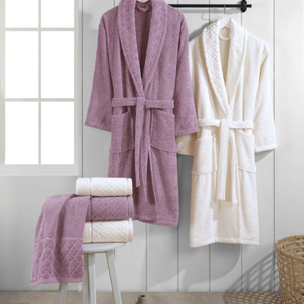 IPEKCE Ipekce 6 - Delige Badjas set  Cream - Paars