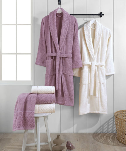 IPEKCE Ipekce 6 - Delige Badjas set  Cream - Paars