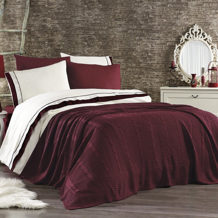 IPEKCE Ipekce Atlantis Dekbedovertrek Met Gebreide Deken 7 Delig Bordo
