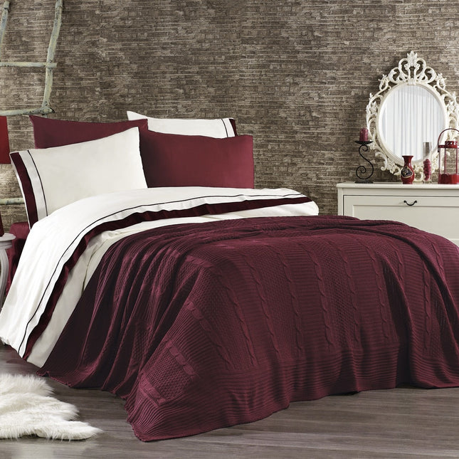 IPEKCE Ipekce Atlantis Dekbedovertrek Met Gebreide Deken 7 Delig Bordo