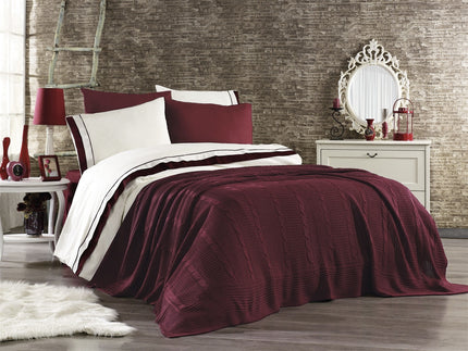 IPEKCE Ipekce Atlantis Dekbedovertrek Met Gebreide Deken 7 Delig Bordo