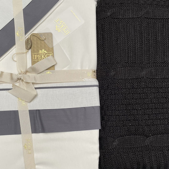 IPEKCE Ipekce Atlantis Dekbedovertrek Met Gebreide Deken 7 Delig Zwart