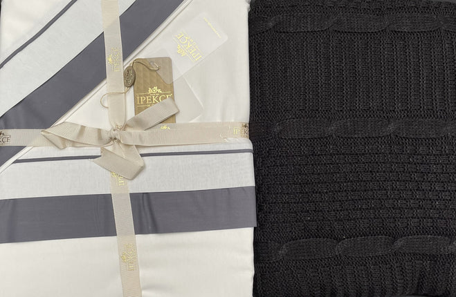 IPEKCE Ipekce Atlantis Dekbedovertrek Met Gebreide Deken 7 Delig Zwart