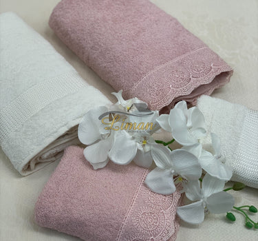 IPEKCE Ipekce Beril Handdoek set 4 Dlg Cream / Roze