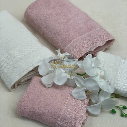 IPEKCE Ipekce Beril Handdoek set 4 Dlg Cream / Roze