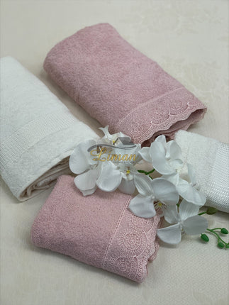 IPEKCE Ipekce Beril Handdoek set 4 Dlg Cream / Roze