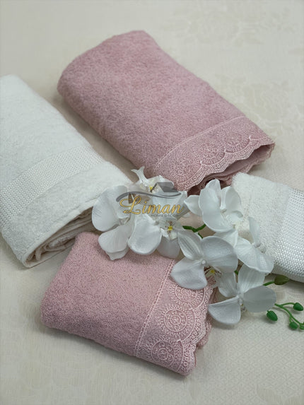 IPEKCE Ipekce Beril Handdoek set 4 Dlg Cream / Roze