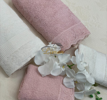 IPEKCE Ipekce Beril Handdoek set 4 Dlg Cream / Roze