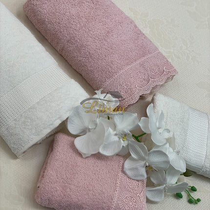 IPEKCE Ipekce Beril Handdoek set 4 Dlg Cream / Roze