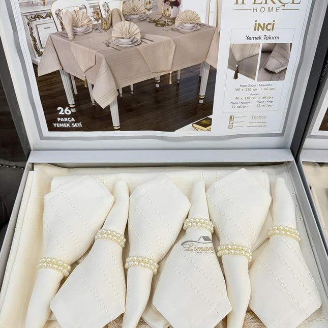 IPEKCE Ipekce Inci Tafelkleed Set Cream 26 Delig