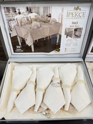 IPEKCE Ipekce Inci Tafelkleed Set Cream 26 Delig