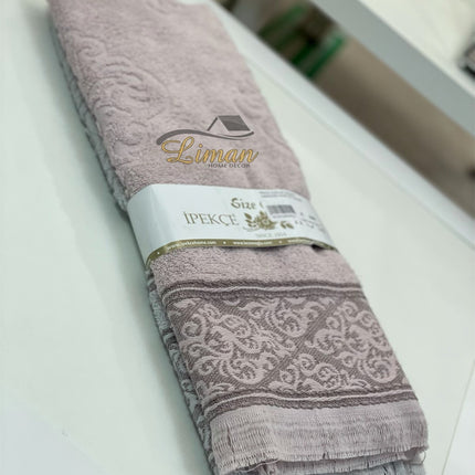 IPEKCE Ipekce Jaquard Handdoek 50 x 90 cm 2 Delig Paars - Grijs