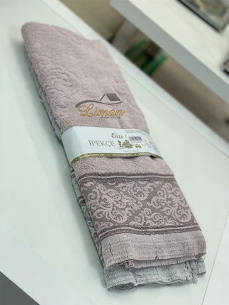 IPEKCE Ipekce Jaquard Handdoek 50 x 90 cm 2 Delig Paars - Grijs