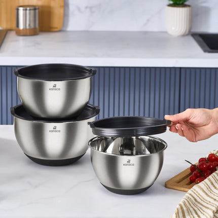 KARACA Karaca Blendbox mengkommen, Keukenschalen Roestvrijstalen kommen, Stapelbaar Ruimtebesparend Ontwerp,