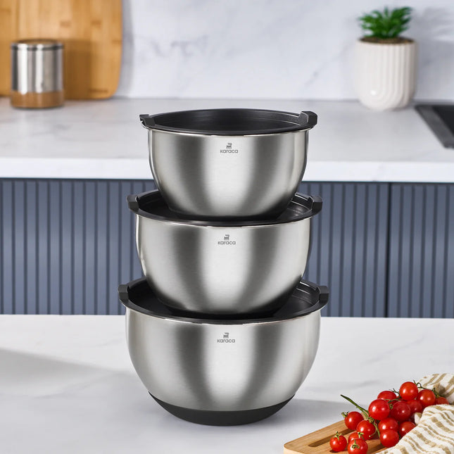 KARACA Karaca Blendbox mengkommen, Keukenschalen Roestvrijstalen kommen, Stapelbaar Ruimtebesparend Ontwerp,