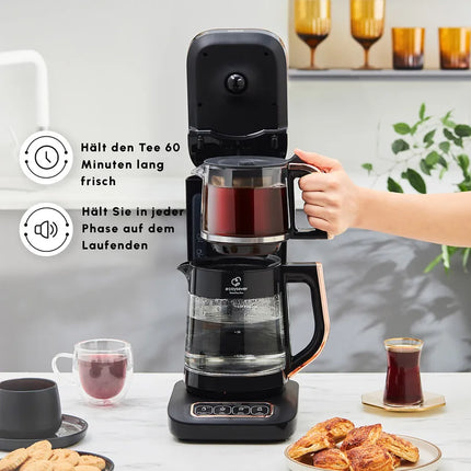 KARACA Karaca Çaysever Robotea Pro 4 in 1 automatische glas thee Machine Zwart Koper