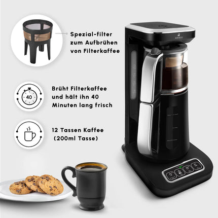 KARACA Karaca Caysever Robotea Pro 4 in 1 Elektrische Theepot / Filterkoffie Chrome - Zwart