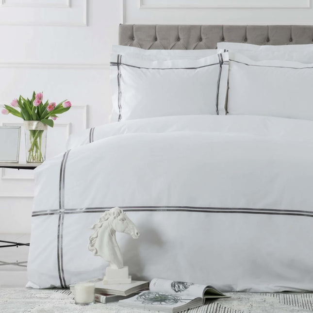 KARACA Karaca Home White Collection Valse Grijs Satin Stripe Dekbedovertrek 2 persoons