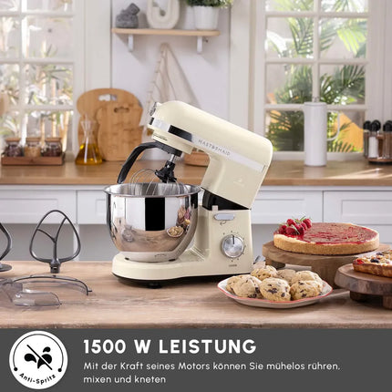 karaca Karaca Mastermaid Chef Pro, Keukenmachine met Dubbele Arm, 1500 W, Zacht Crème