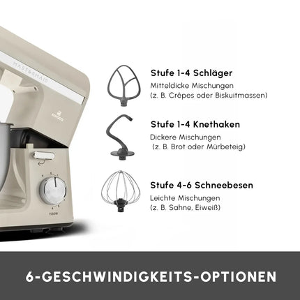 karaca Karaca Mastermaid Chef Pro, Keukenmachine met Dubbele Arm, 1500 W, Zacht Crème