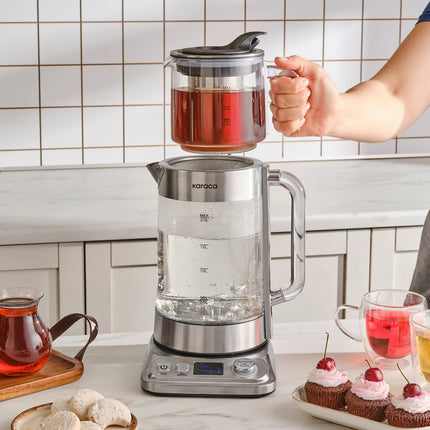 KARACA Karaca Refika XL glazen theemaker Chroom