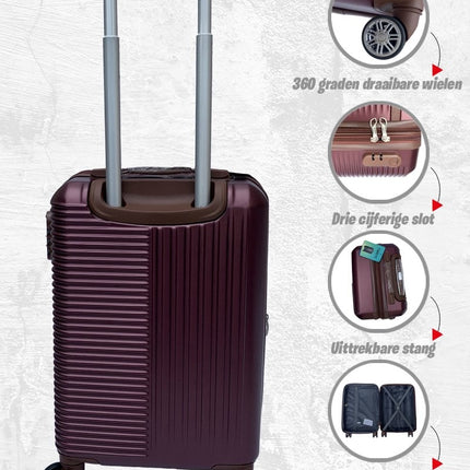 Liman Home Decor - Liman Online 3-delig Kofferset -  Bordeaux Handbagage - Verrijdbaar op 4 Wielen - Stevig ABS - TSA Slot -Lichtgewicht, Trolley