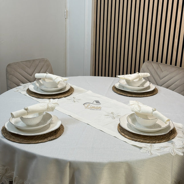 Liman Home Decor - Liman Online Artemis Tafelkleed Set Met Server Cream 18 Delig