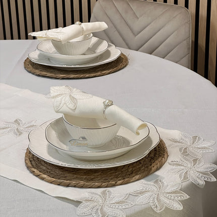 Liman Home Decor - Liman Online Artemis Tafelkleed Set Met Server Cream 18 Delig