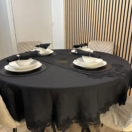 Liman Home Decor - Liman Online Artemis Tafelkleed Set Met Server Zwart 18 Delig