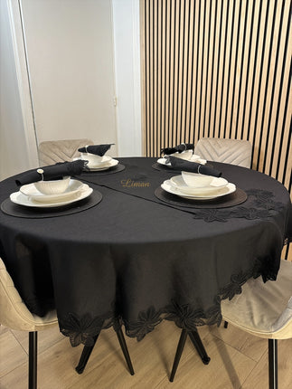 Liman Home Decor - Liman Online Artemis Tafelkleed Set Met Server Zwart 18 Delig