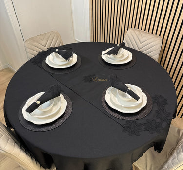 Liman Home Decor - Liman Online Artemis Tafelkleed Set Met Server Zwart 18 Delig