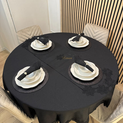 Liman Home Decor - Liman Online Artemis Tafelkleed Set Met Server Zwart 18 Delig