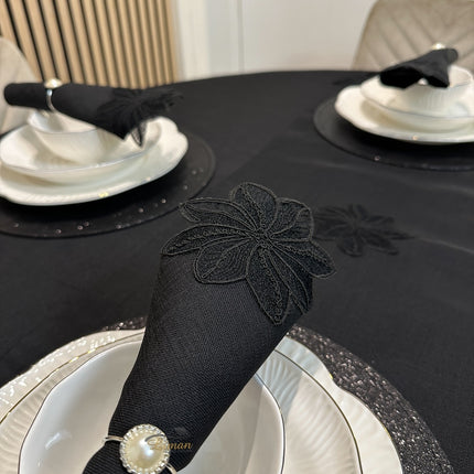 Liman Home Decor - Liman Online Artemis Tafelkleed Set Met Server Zwart 18 Delig