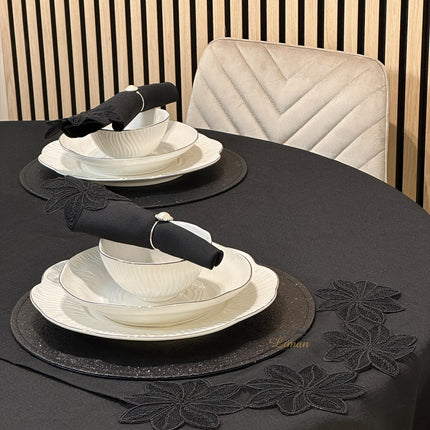 Liman Home Decor - Liman Online Artemis Tafelkleed Set Met Server Zwart 18 Delig