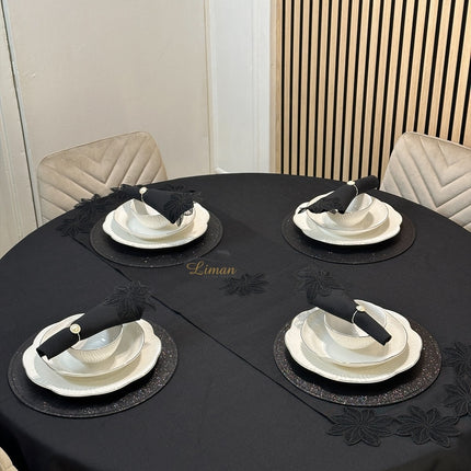Liman Home Decor - Liman Online Artemis Tafelkleed Set Met Server Zwart 18 Delig