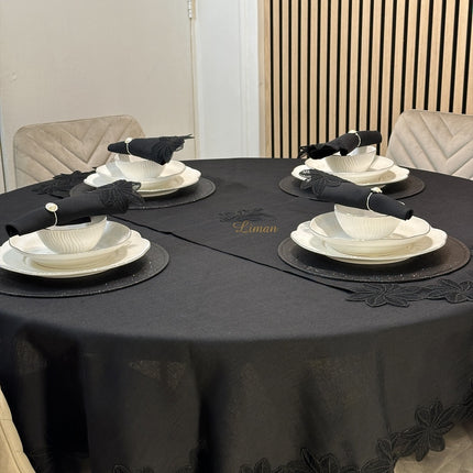 Liman Home Decor - Liman Online Artemis Tafelkleed Set Met Server Zwart 18 Delig