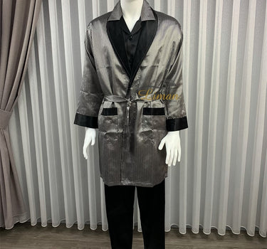 Liman Home Decor - Liman Online Batista 4 Delig Luxe Satijnen Mannen Pyama Set Grijs